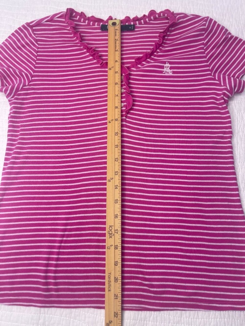 Lauren Ralph Lauren Pink White S Cotton Pajamas Short Sleeve Blouse Long Pants - Picture 11 of 11